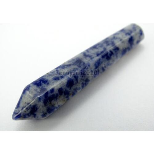 Natural Blue Spot Gems Stones Long Hexagonal Pointed Reiki Chakra Raw Wand Pendant Healing Necklace Jewelry 10Pcs/Pack