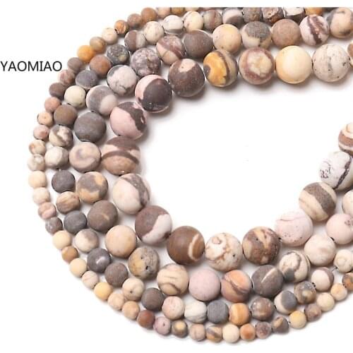 Natural Stone Matte Australian Zebra Frosted Round Beads 15" Strand 4/6/8/10mm Pick Size For Jewelry