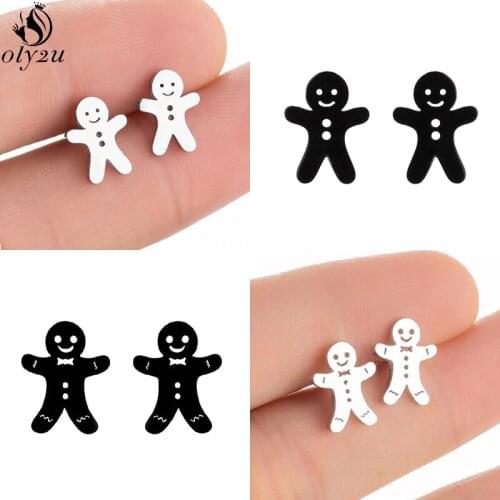 2021 New Fashion Gingerbread Man Earrings for Women Kids Cute Stainless Steel Snowman Ear Studs Funny Christmas Accessories