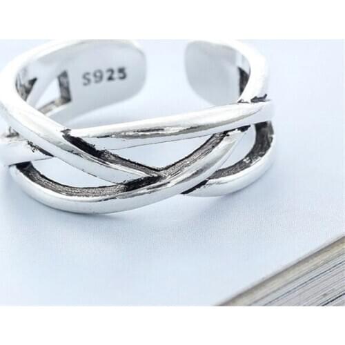 New Simple Creative Cross Personality 925 Sterling Silver Jewelry European Style Irregular Exquisite Opening Rings SR466