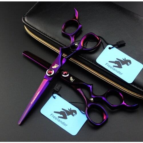 Purple Curved Handle Convenient and Durable High-end Hairdressing Scissors Barber Scissors 6.0 Inch Model Number Size Teeth Type
