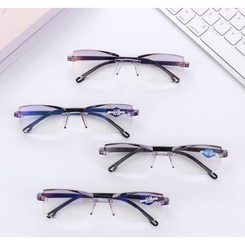 1PC Diamond-cut Reading Glasses Unisex Blue Light Blocking Goggles Progressive Multifocal Ultralight Rimless Eyewear+1.0~+4.0