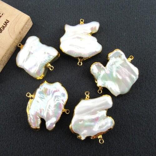 Wholesale 5 pcs Freshwater Cultured White Keshi Pearl Pendant Double Ring Metal Bezel Connector
