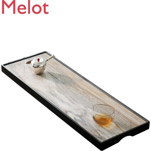 Natural Black Gold Stone Tea Tray Household Minimalist Small Solid Wood Fossil Tea Tray Whole Stone Drain Teapot Platform