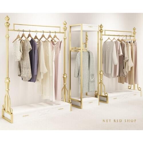 Clothing store display shelf floor-to-floor European layer shelf side hanging womens display shelves gold rectification combina