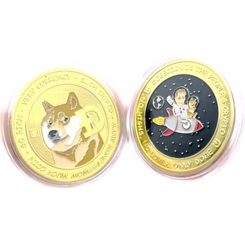 WOW Gold Plated Dogecoin To the Moon Coins Cute Dog Pattern Doge Crypto Coin Souvenir Collection Gifts