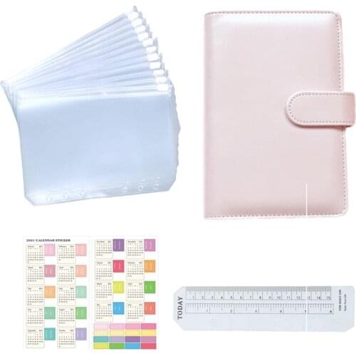 1Set File Bag 12PCS A6 Transparent File Holder With 1pc Notebook Cover 1pc Calendar Index Stickers 1pc A6 Bookmark Ruler
