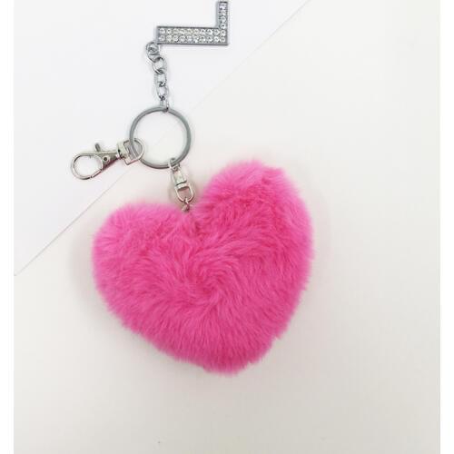 Fluffy Color Pompom Faux Rabbit Fur Heart Keychains Crystal Letters Key Rings Key Holder Trendy Jewelry Bag Accessories Gifts