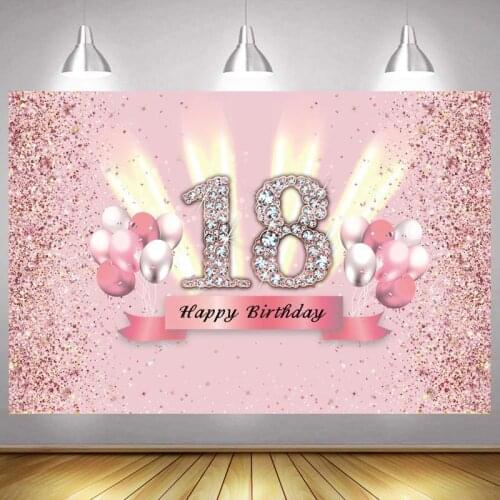 Pink 18th Photo Backdrop Girls Happy Birthday Party Balloon Rose Gold Champagne Decoration Photography Backgrounds Banner