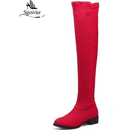 Sgesvier Autumn Winter Long Boots Round Toe Over The Knee Boots Thick Heel Zipper Elastic Boots Thigh High Boots Shoe Woman B408
