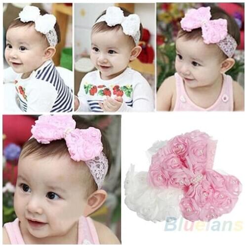 Cute Baby Girl Kid Toddler Pearl Headband Headwear Hat Accessories Rose Bow Lace Hairband Flower Headdress 03DY
