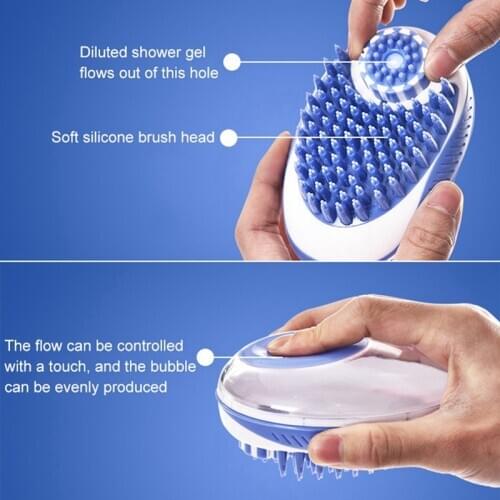 Pet Dog Comb Massage And Shampoo Dispenser Gentle Loose Hair Remover And Skin Massager Grooming Bathing Brush And Soap