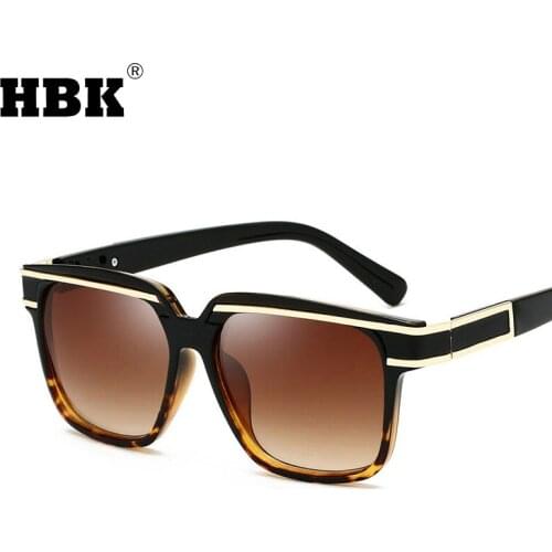 HBK New Fashion Big Frame Sunglasses Men Square Metal Sun Glasses Women Retro Eyewear Vintage High Quality Oculos De Sol UV400