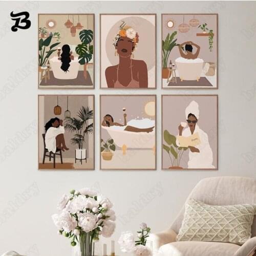 Modern Abstract Colorful Figures Are Taking a Bath Canvas Painting Nordic Posters and Prints Wall Pictures for Living Room Decor