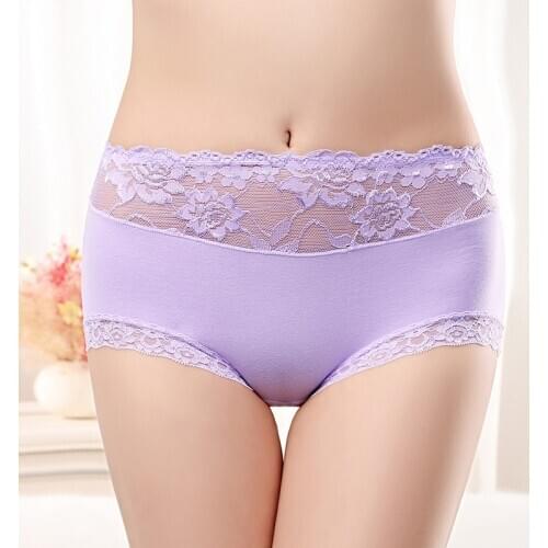 TJ-TianJun Womens Cotton Lace Mid Waist Briefs No Trace Close Abdomen And Raise Buttocks Sexy Underwear Comfortable Breathable