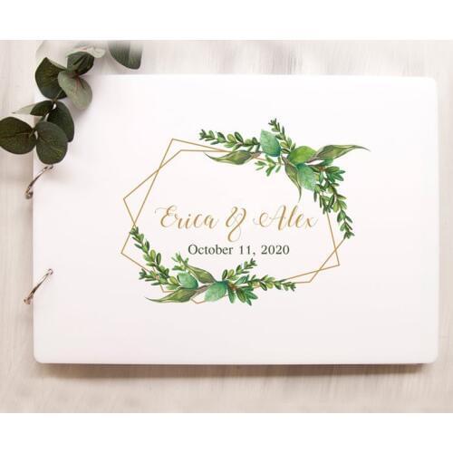 Greenery Wedding Guest Book Sign Personalized Wedding Guestbook Wood Cover Wedding Album Calligraphy Wedding Book Wedding Sign