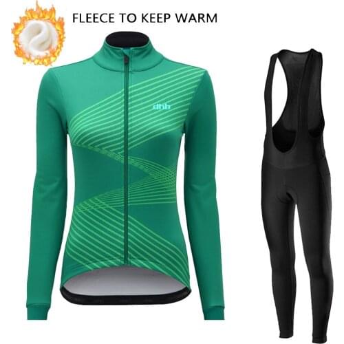 DHB Women Cycling Jersey Winter Thermal Fleece Bike Jersey Set Ropa Ciclismo MTB Road Bike Cycling Long Sleeve Bicycle Clothing
