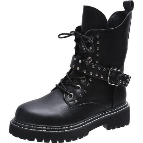 Women Autumn Boots Block Heel Gothic Black Punk Style Platform Shoe 2020 New Sexy rivet Female Footwear High Quality Ankle Boots