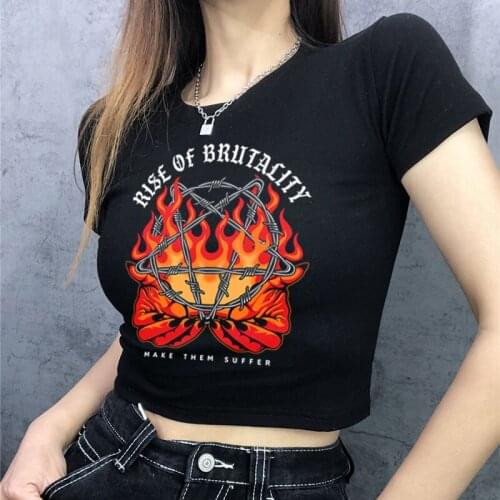 Summer Female Tshirt crop top goth sexy harajuku Kawaii y2k Tops oversize aesthetic graphic Punk Gothic Korean women clothing