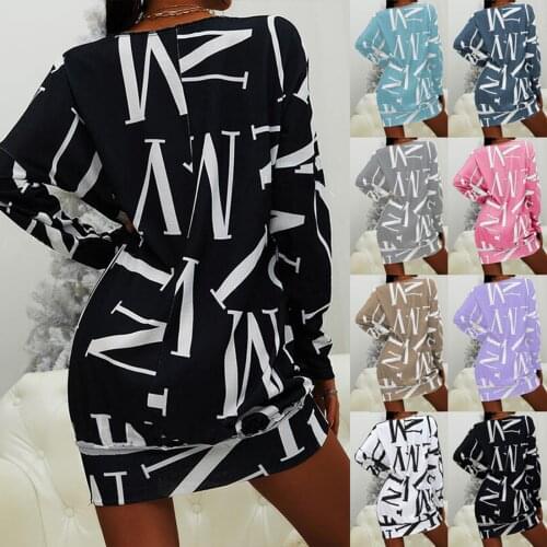 Women Summer Dress Long Sleeve Multiocolor Letter Pattern Wool Dress Creative Asymmertrical Design Sexy Dresses Vestido señoras