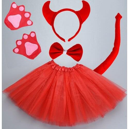 Women Girls Animal Demon Devil Evil Ear Costume Cosplay Birthday Party Fancy Dress Halloween Costumes for Kids Women Red Black