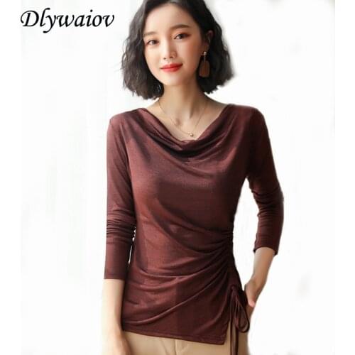 Gold Velour O Neck Shirts Fashion Temperament Women Large Size Female Soft Drawstring Solid Color New Korean Bottoming Tops