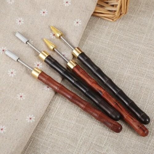 1pc Leather Edge Oil Pen Dye Pencil Paint Roller Marker Sandalwood Handle+Stainless Steel Mast Carve Tool 170mm Gold/Silver