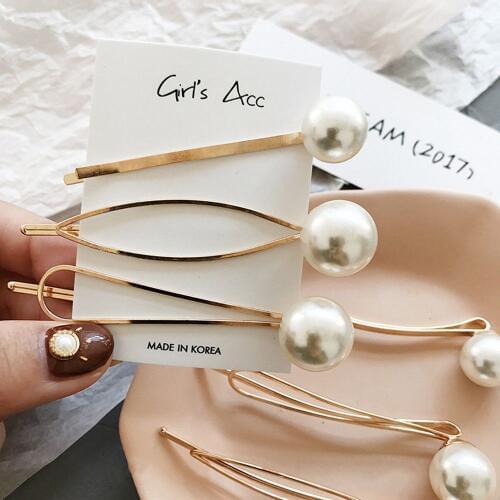1pcs Fashion Hollow Metal Hair Clips Imitiation Pearl Gold Color Geometric Irregular Hairpin Women Hair Accessories Hairgrip