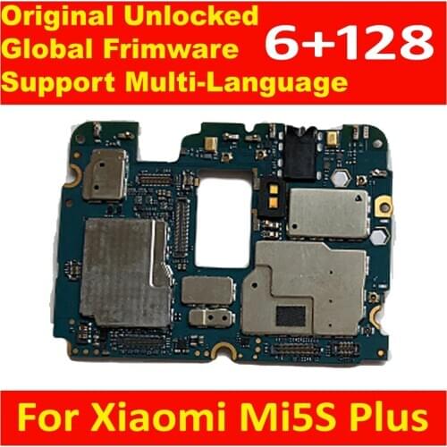 100% Original MainBoard For Xiaomi Mi5S Plus MotherBoard With Chips Circuits Flex Cable Global Frimware 6GB + 128GB