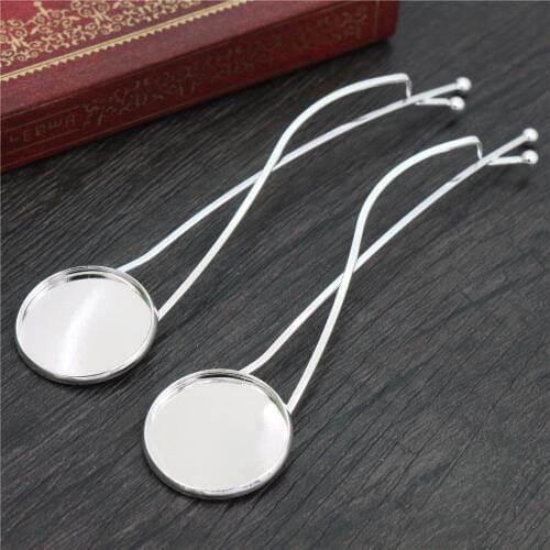 20mm 5pcs High Quality Bright Silver Plated Copper Material Hairpin Hair Clips Hairpin Base Setting Cabochon Cameo-J5-34