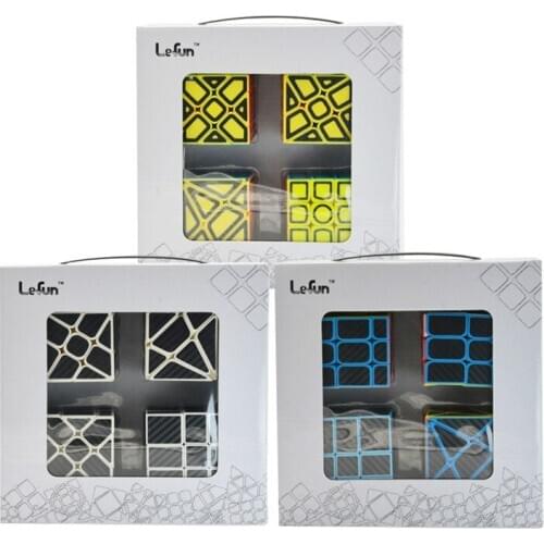 Lefun Square Shaped Carbon Fiber Hollow Suit Magic Cubes Irregular Shape 3x3x3 Cubo Magico Puzzle Cubes Christmas Gift 4pcs