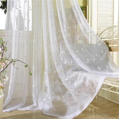 White Embroidery Branches Leaves Tulle Curtains For Bedroom Home Textiles Window Screening Sheer Tulle Drapes ZH010#50