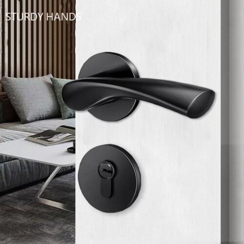 WSHYUFEI Black Aluminum alloy Silent bedroom door lock Home living room Interior Door Handle Lock Cylinder Security Locks