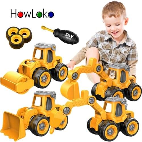 Childrens Puzzle DIY Disassembly Engineering Car Combination Set Assembling Excavator Bulldozer Drilling car And Pressure car