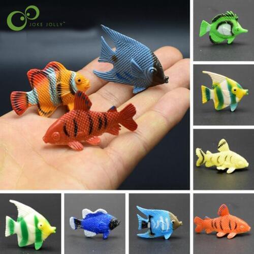 12 pcs Tropical Ocean Fish Pet Figures Toy Gift Sea Life Model Toys PVC Pool Fish Toy Early Education Mini Marine Animals GYH