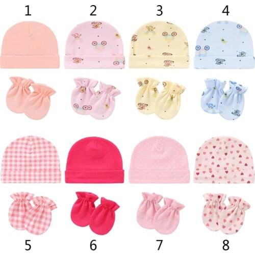 Baby Infants Anti-scratching Cotton Gloves + Hat Set Newborn Mitten Cap Kit Gift U7EE