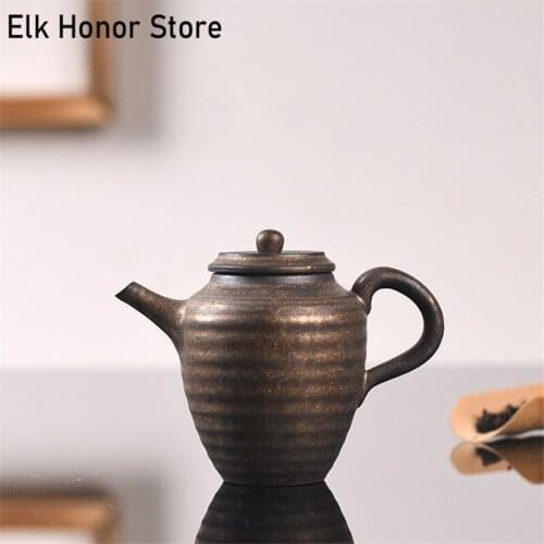 180ml Retro Japanese Style Ceramic Teapot Handmade Sprinkle Gold Glaze Small Master Pots Kung Fu Tea Single Pots Gift Packaging