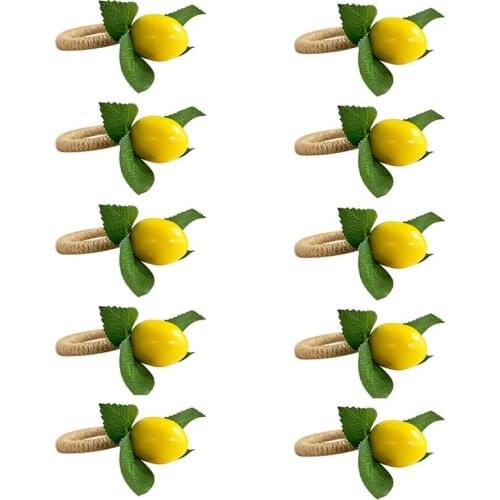 10PCS Handmade Napkin Rings Yellow Faux Lemon with Vine Napkin Ring for Wedding, Dinner Party, Banquet, Serviette