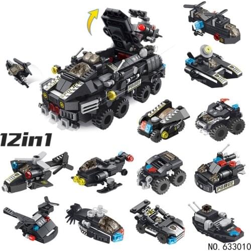 [MOC Hub] 12in1 Transformation Building Blocks Set Truck Car Toys Kids Robot Bricks Educational Toys Mini engineering vehicle
