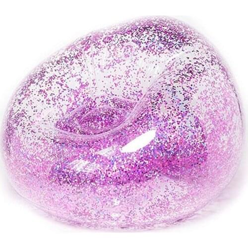 Transparent Sequins Inflatable Sofa Stool Chair, Indoor or Outdoor, Inflation Size 100x100x85cm, Bearing 100 kg, for Adults