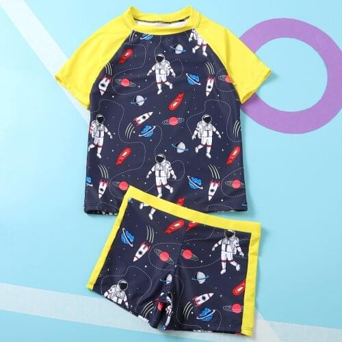 Boy Swimsuit Kids Cartoon Astronaut Print Toddler Baby Boy Bathing Suit Long Sleeve Childrens Swimwear Fashion Boy Swim Clothes