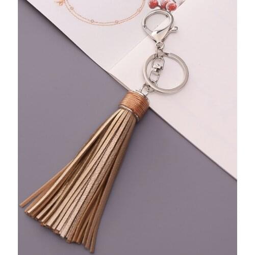 Hot sale casual leather tassels women keychain bag pendant alloy car key chain ring holder retro jewelry llavero GL5004