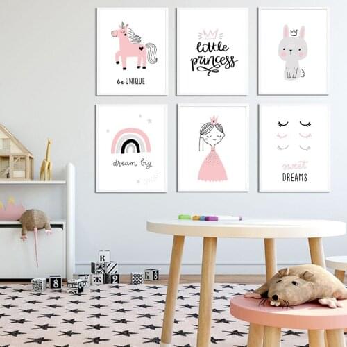Unicorn Wall Art Nordic Kids Eyelashes Print Nursery Canvas Poster Bunny Painting Baby Girl Room Cartoon Picture Home Decoration
