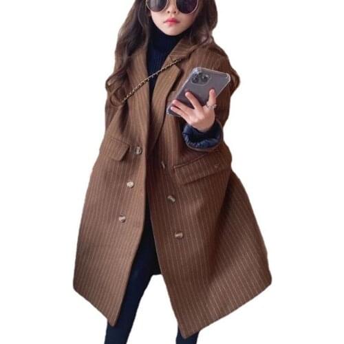 New arrival baby girl autumn fashion striped long jacket kids double breasted straight outwear