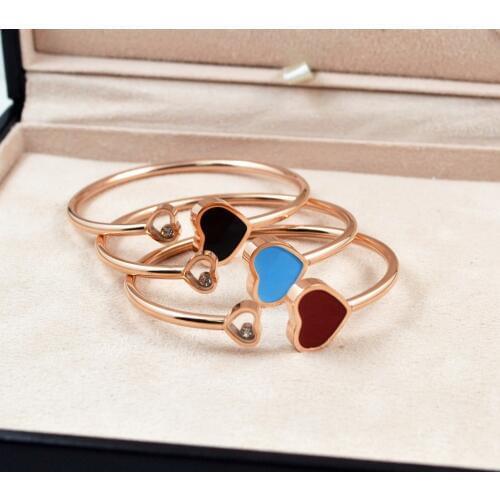 New Arrival High Quality Gift Jewelry Classic Rose gold color Titanium Steel Women Shell Double hearts Bangle/Bracelet