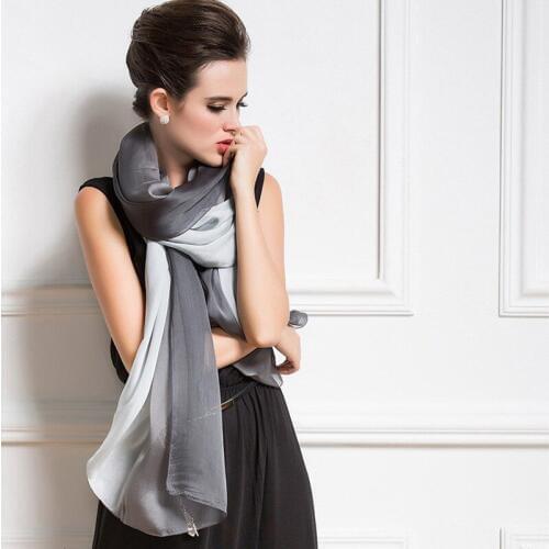 2018 New Design Luxury Brand Solid Real Silk Summer Modal Scarf Gradient Dip dye Women Muslim Hijab Shawl Long Soft Wrap