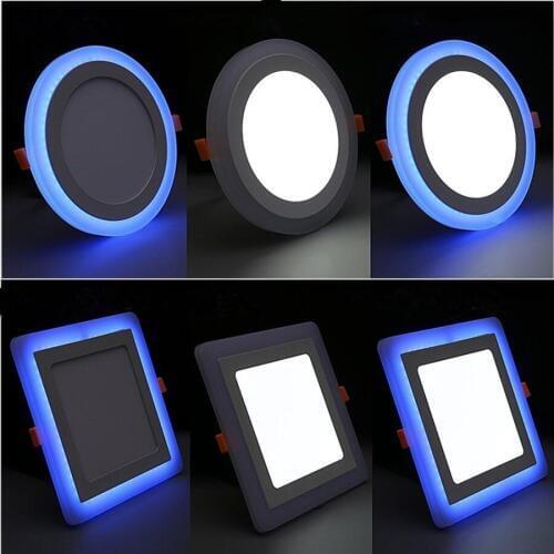 New Design LED Downlight Double Color Recessed Ceiling Panel Light White+Blue 3 Model Round/Square 110V 220V Indoor Downlight