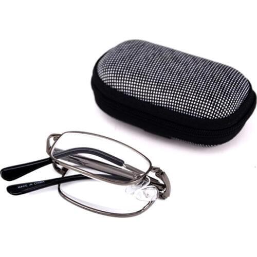 Reading Glasses Folding for women and men Gun Metal Mini Readers for Traveling Mans extra small Eyeglasses for sale with case