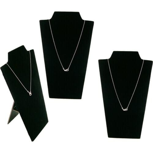 Wholesale 3Pcs Black Velvet Necklace Easel Showcase Pendant Chain Jewelry Display Organizer Rack Necklace Storage Collar Stand S