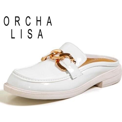 ORCHA LISA 2021 Comfort Plus Ladies Slippers Mules Metal Decoration Square Toe Slingbacks 2.5cm Chunky Heel US9 Beige A4302